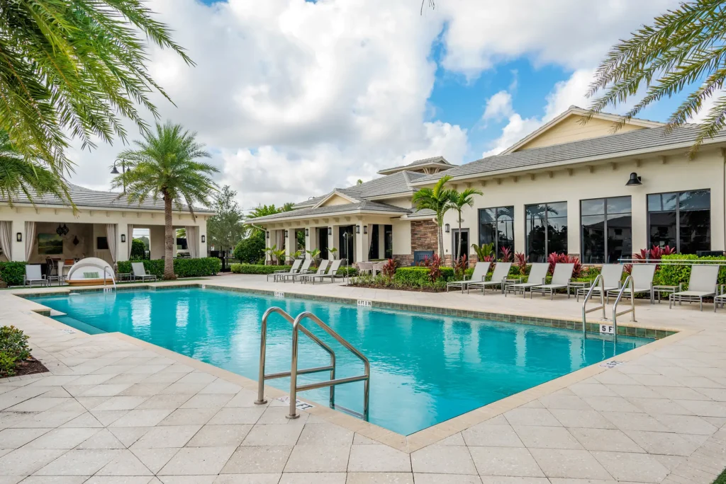 Pool with deck seating. Pool 3 to 5 feet deep.